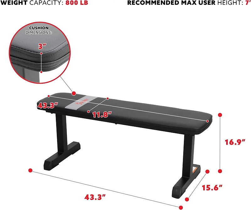 Sunny Health & Fitness Flat Weight Bench