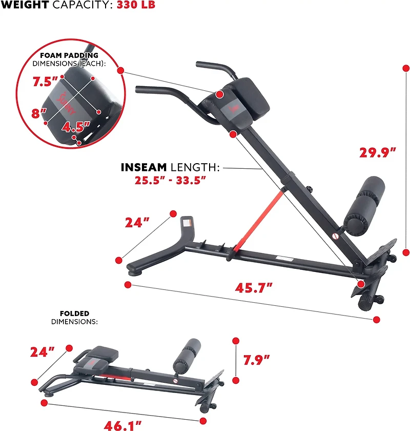 Sunny Health & Fitness Hyperextension Roman Chair with Dip Station