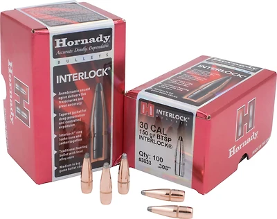 Hornady InterLock 30 Cal 150-Grain Reloading Bullets - 100 Rounds