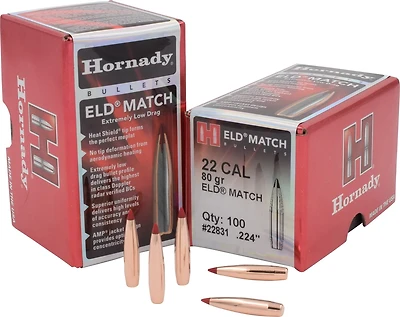 Hornady ELD Match .22 cal .224 80-Grain Reloading Bullets - 100 Rounds