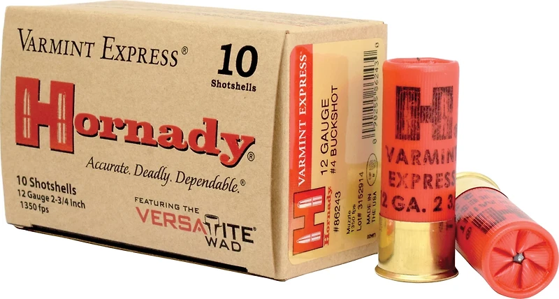 Hornady Varmint Express 12-Gauge 2-3/4 in 4 Buckshot Shotshells - 10-Rounds