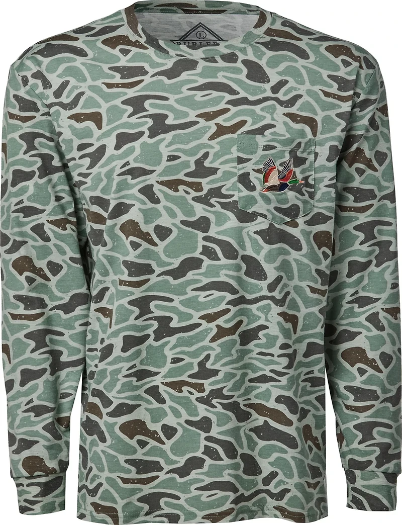 Burlebo Men's Retro Duck Camo Graphic Long Sleeve Pocket T-shirt