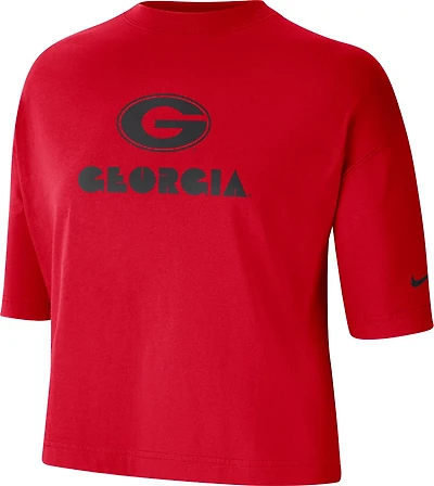 Nike Women's University of Georgia Slub Crop Short Sleeve T-shirt