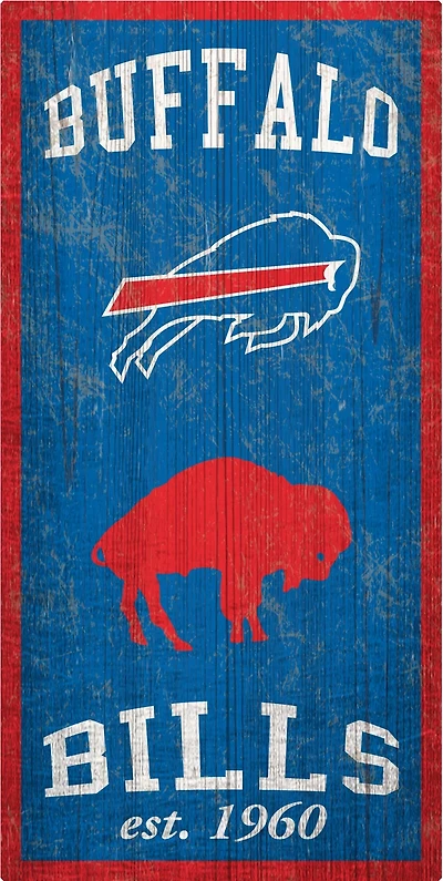 The Fan Creations Buffalo Bills Heritage 6 x 12 Sign features a bracket on the back and a team design.