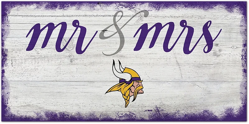 Fan Creations Minnesota Vikings Script Mr and Mrs 6x12 Sign