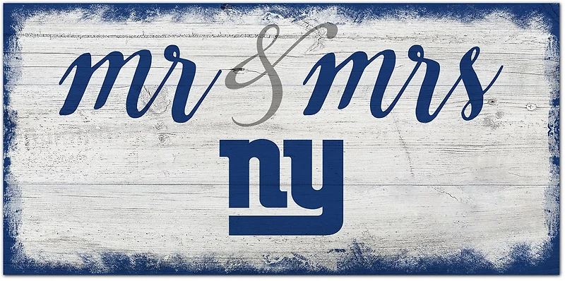 Fan Creations New York Giants Script Mr and Mrs 6x12 Sign