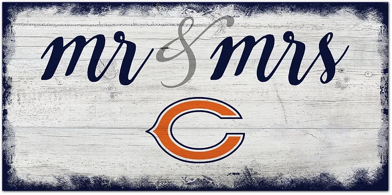 Fan Creations Chicago Bears Script Mr and Mrs 6x12 Sign