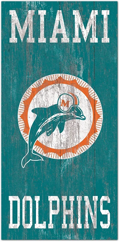 Fan Creations Miami Dolphins 6 in x 12 in Heritage Distressed Logo Sign