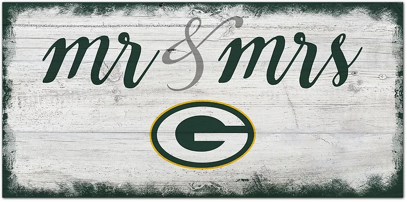 Fan Creations Green Bay Packers Script Mr and Mrs 6x12 Sign