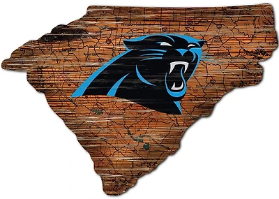 Fan Creations Carolina Panthers Logo Distressed State Sign
