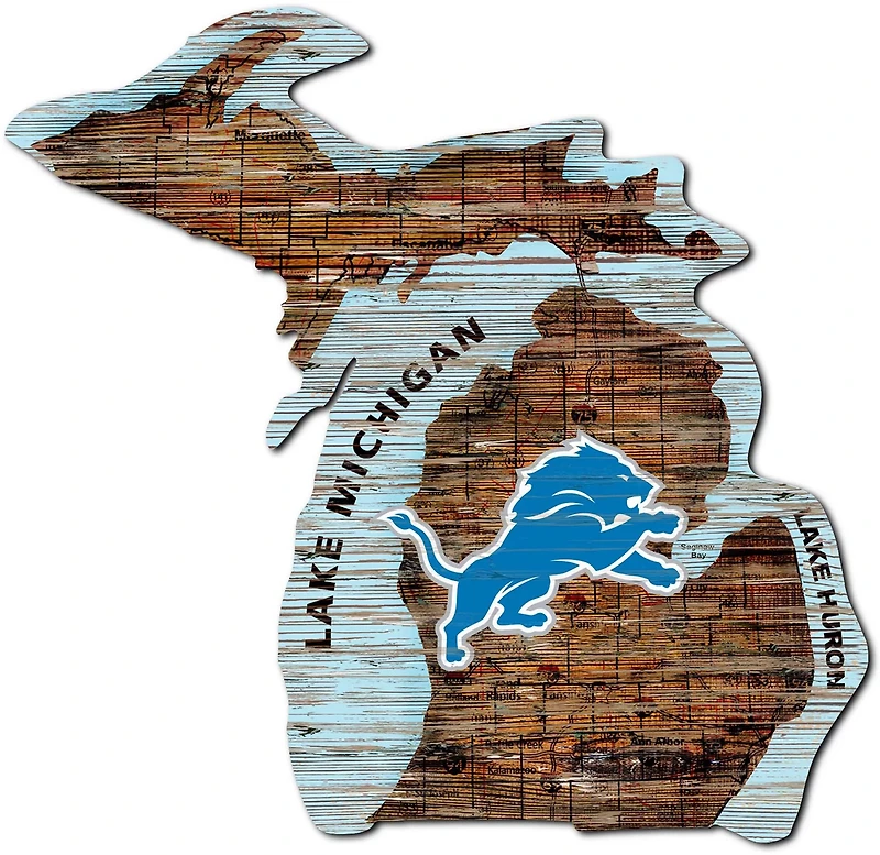 Fan Creations Detroit Lions Logo Distressed State Sign