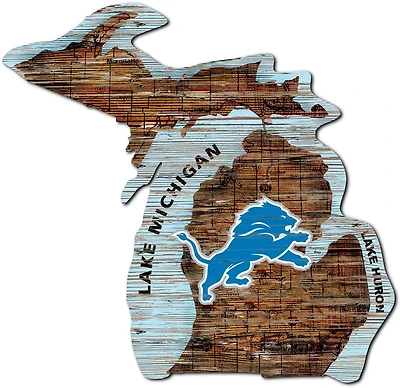 Fan Creations Detroit Lions Logo Distressed State Sign