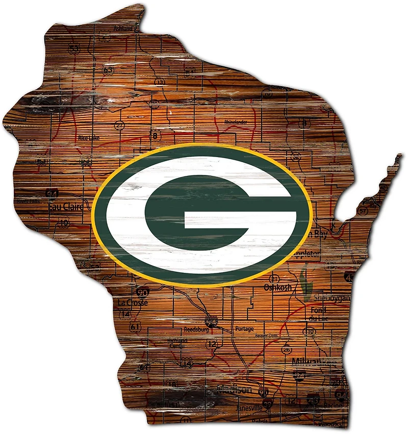 Fan Creations Green Bay Packers Logo Distressed State Sign