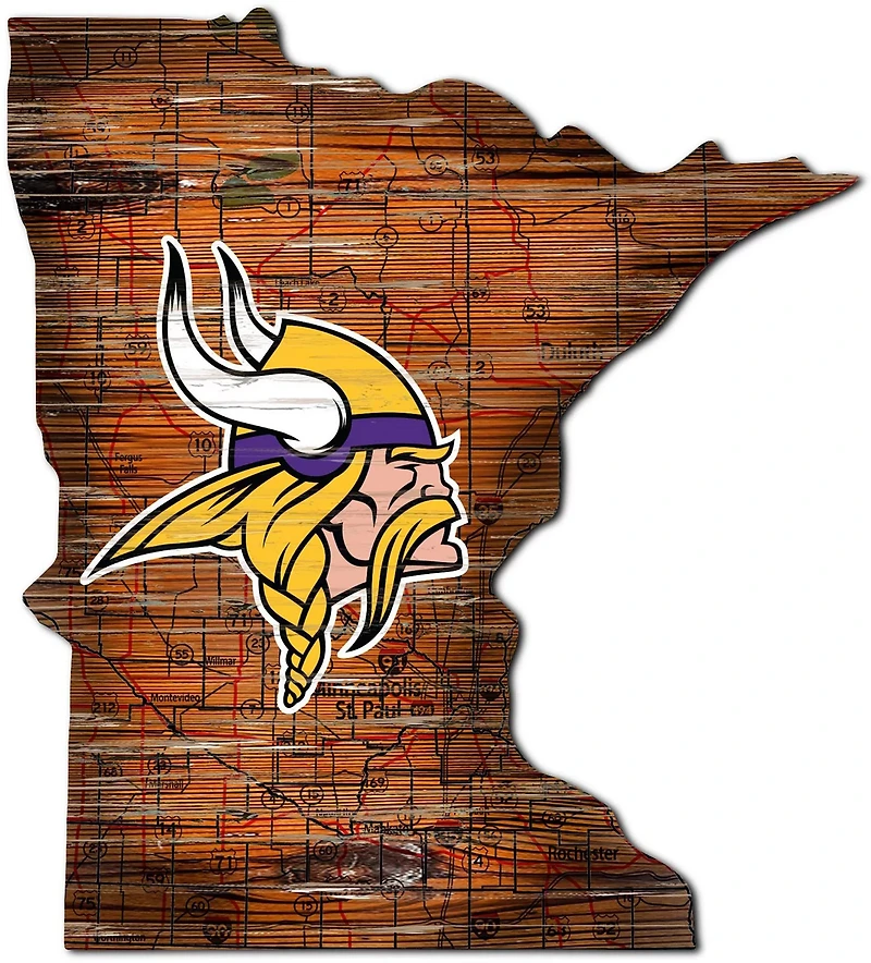 Fan Creations Minnesota Vikings Logo Distressed State Sign