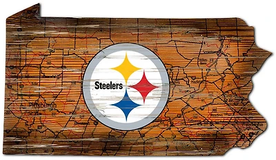 Fan Creations Pittsburgh Steelers Logo Distressed State Sign