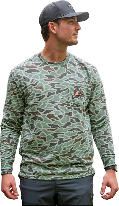 Burlebo Men's Retro Duck Camo Graphic Long Sleeve Pocket T-shirt