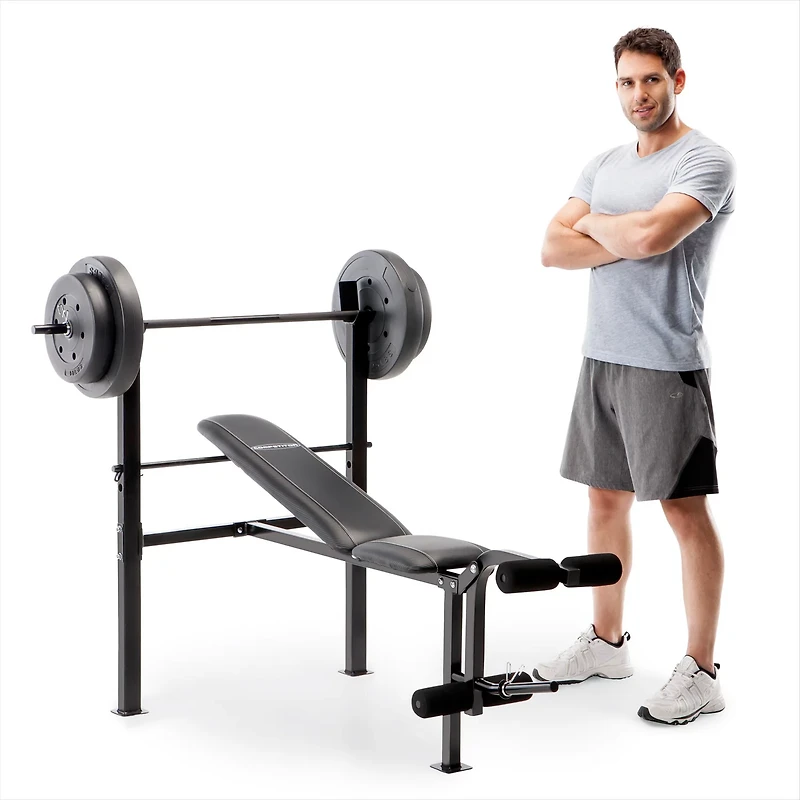 Marcy Standard Adjustable Bench with 80 lb Weight Set and Leg Developer