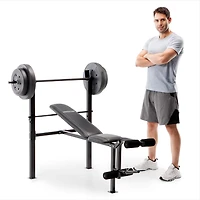 Marcy Standard Adjustable Bench with 80 lb Weight Set and Leg Developer