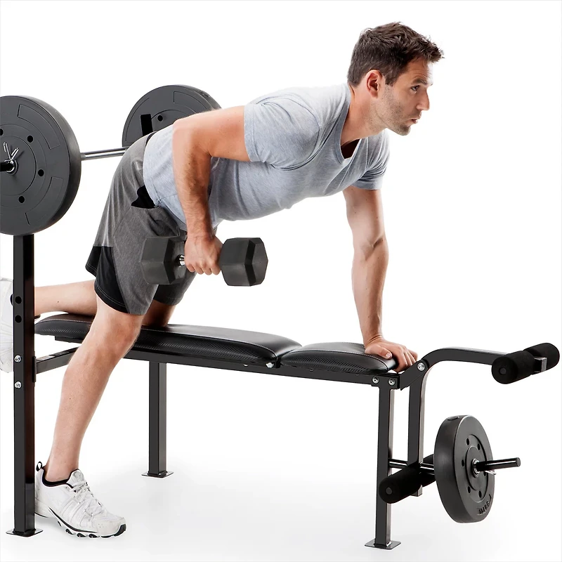 Marcy Standard Adjustable Bench with 80 lb Weight Set and Leg Developer
