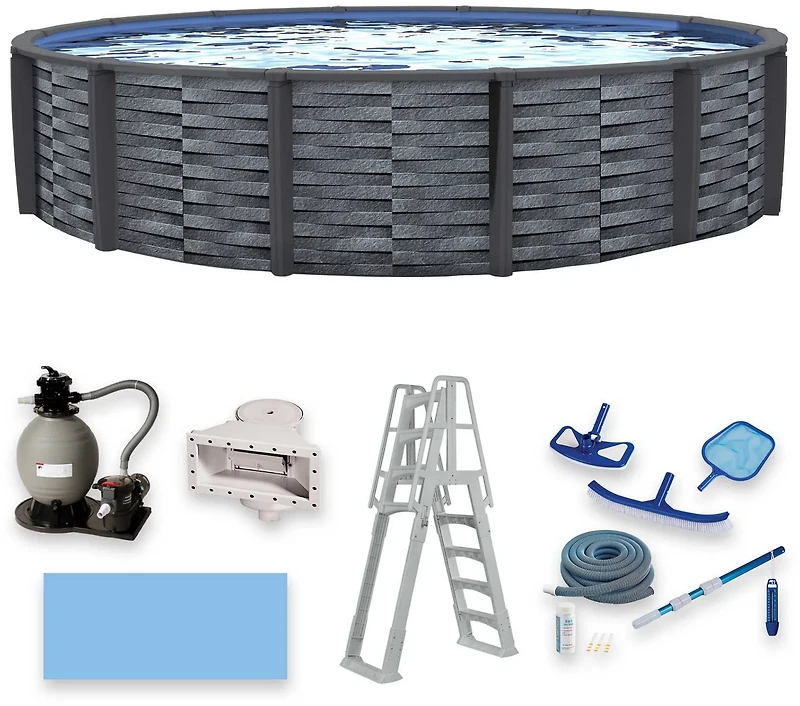 Blue Wave Affinity 30 ft Round Resin Top Rail Swimming Pool Package
