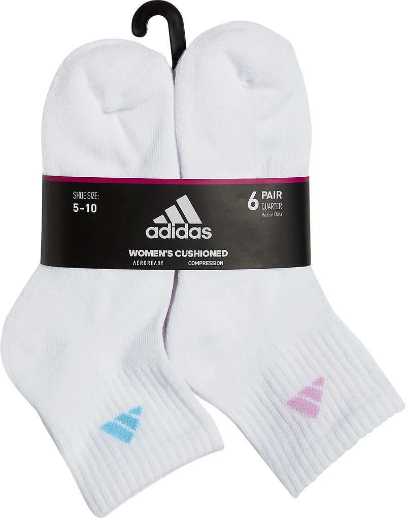 adidas Women's Athletic Cushioned Quarter-Length Socks 6-Pack