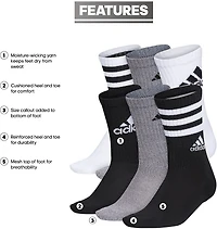 adidas Youth Cushion Mixed Crew Socks 6 Pack