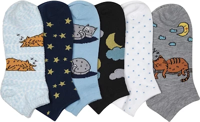 BCG Women’s Sleepy Cozy Cats No Show Socks 6 Pack