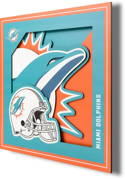 YouTheFan Miami Dolphins 3-D Logo Series 12 in x 12 in Wall Art