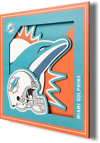 YouTheFan Miami Dolphins 3-D Logo Series 12 in x 12 in Wall Art