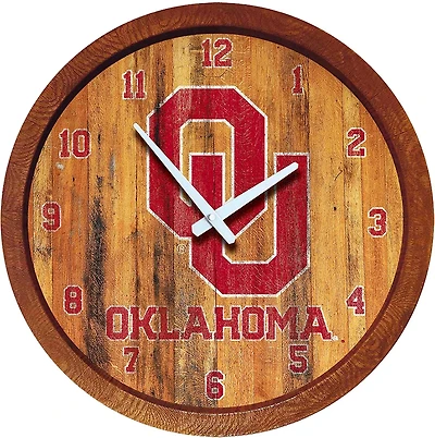 The Fan-Brand University of Oklahoma Weathered Faux Barrel Top Clock