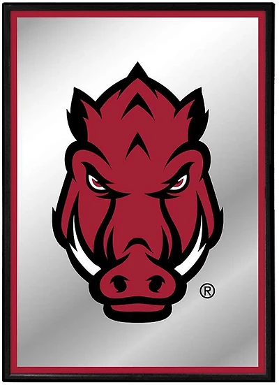 The Fan-Brand University of Arkansas Tusk Stare Framed Mirrored Wall Sign
