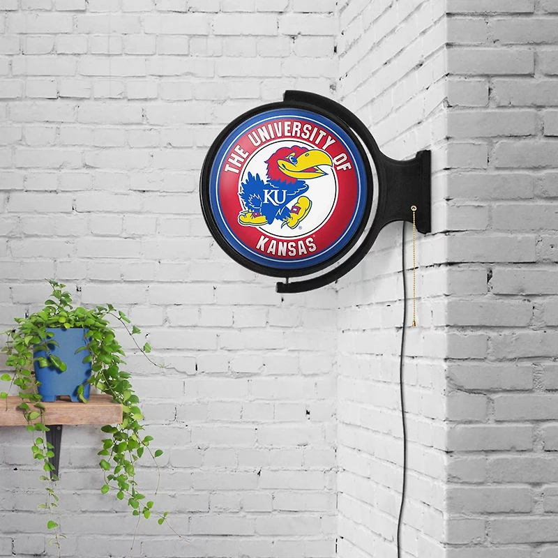 The Fan-Brand University of Kansas Round Rotating Lighted Sign