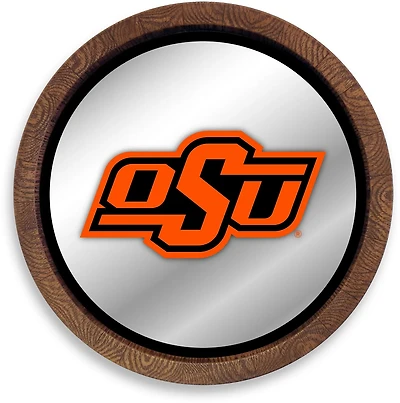 The Fan-Brand Oklahoma State University Faux Barrel Top Mirrored Wall Sign