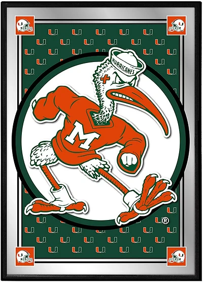 The Fan-Brand University of Miami Team Spirit Mascot Framed Mirrored Wall Sign