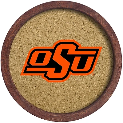 The Fan-Brand Oklahoma State University “Faux” Barrel Framed Cork Board