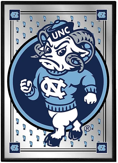 The Fan-Brand University of North Carolina Team Spirit Mascot Framed Mirrored Wall Sign