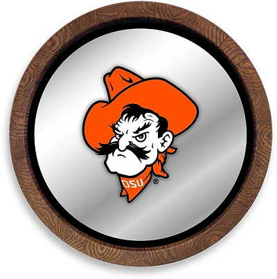 The Fan-Brand Oklahoma State University Mascot Faux Barrel Top Mirrored Wall Sign