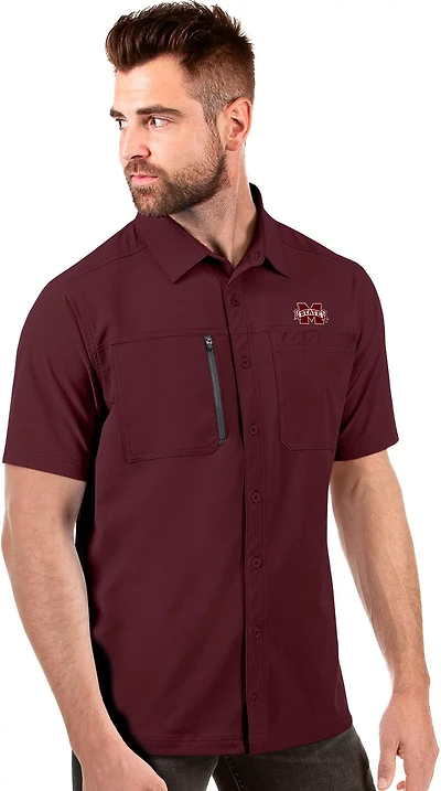 Antigua Men's Mississippi State University Kickoff Woven Short Sleeve Fishing Shirt