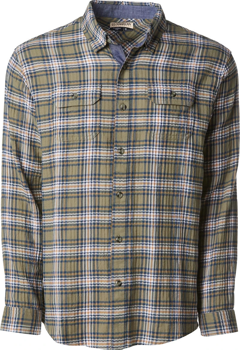 Magellan Outdoors Men's Campfire Crushed Herringbone Plaid Long Sleeve Shirt
