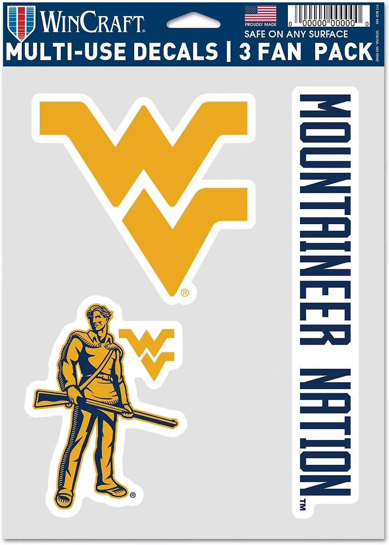 WinCraft University of West Virginia 5.5x7.75 Fan Decal 3-Pack
