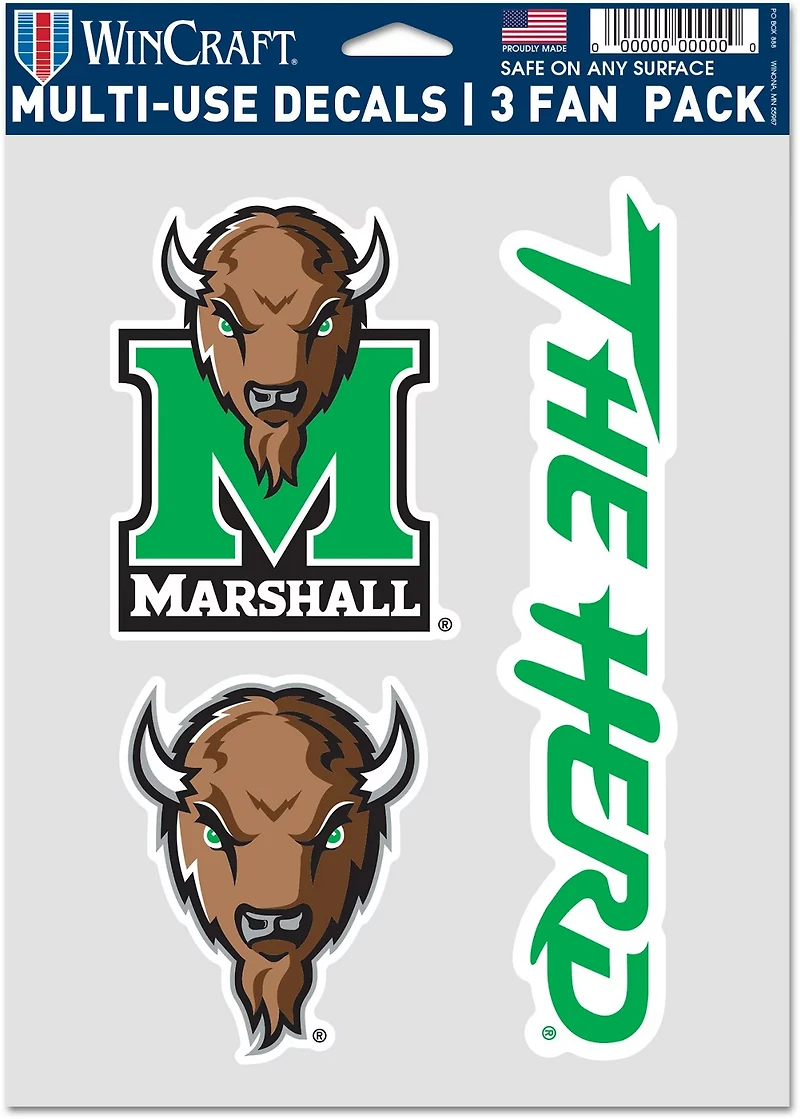 WinCraft Marshall University 5.5x7.75 Fan Decal 3-Pack