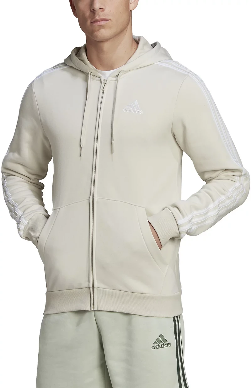adidas Men's Essentials 3 Stripe Full-Zip Hooded Track Top