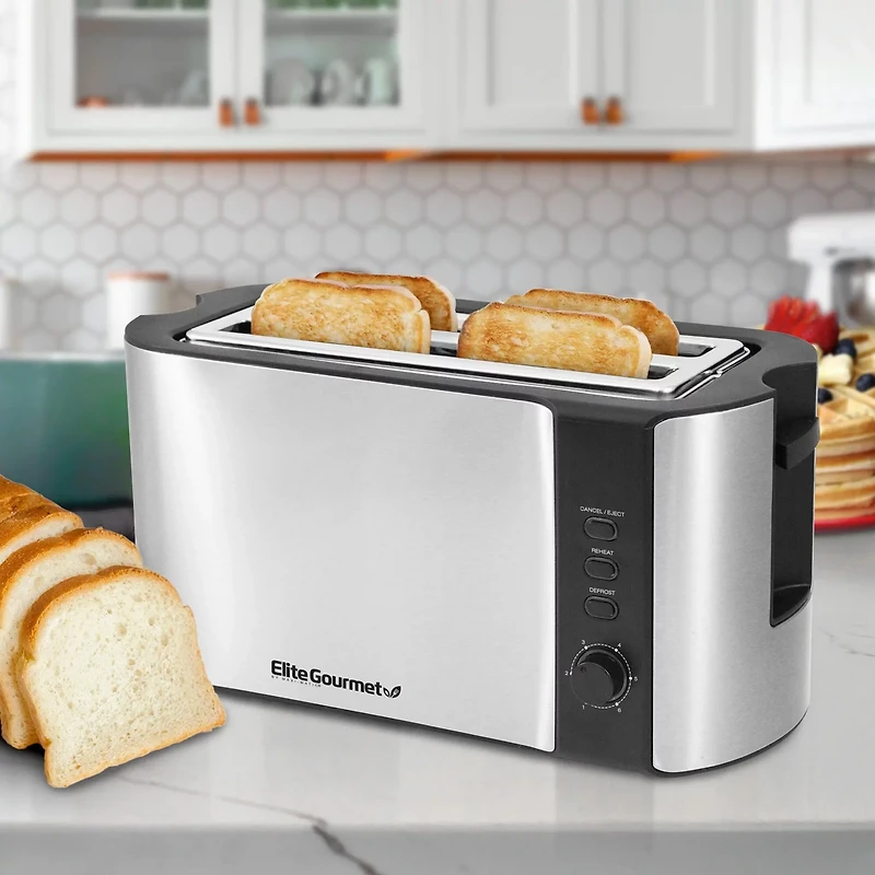 Elite Gourmet 4-Slice Stainless-Steel Long Slot Toaster