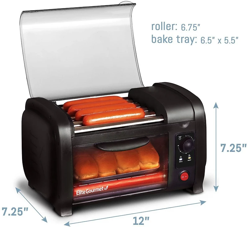 Elite Gourmet Hot Dog Roller Toaster Oven and Bun Warmer