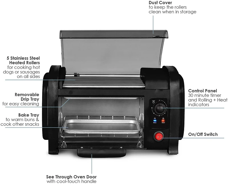 Elite Gourmet Hot Dog Roller Toaster Oven and Bun Warmer