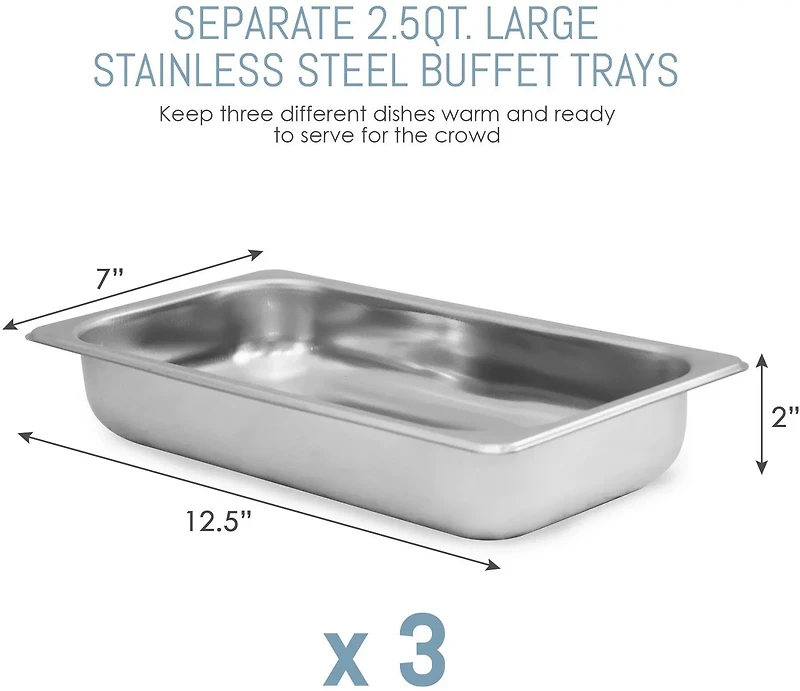 Elite Gourmet 7.5 Qt. Triple Tray Stainless Steel Electric Buffet Server and Food Warmer