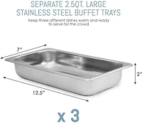 Elite Gourmet 7.5 Qt. Triple Tray Stainless Steel Electric Buffet Server and Food Warmer