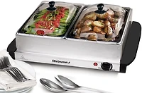 Elite Gourmet 5 Qt. Dual Tray Stainless Steel Electric Buffet Server and Food Warmer