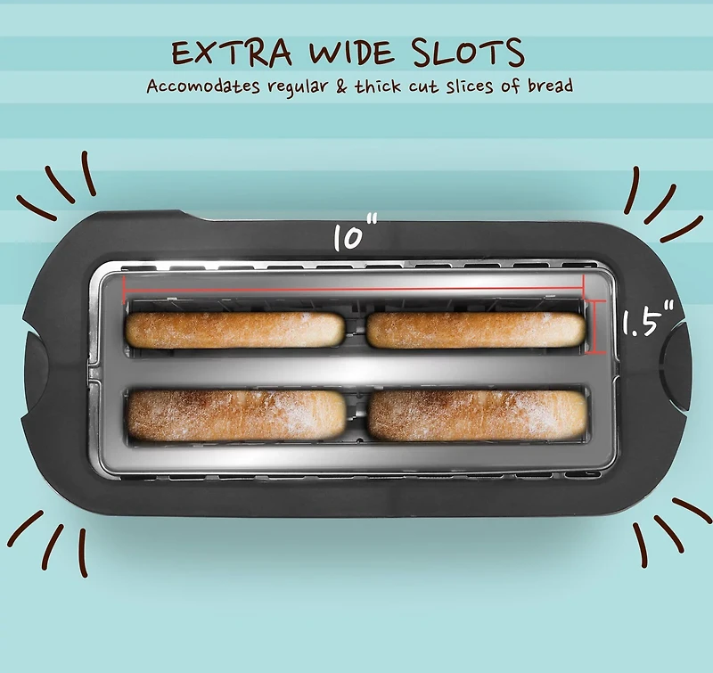 Elite Gourmet 4-Slice Stainless-Steel Long Slot Toaster