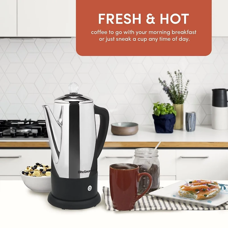 Elite Gourmet 12 Cup Stainless Steel Electric Coffee Percolator